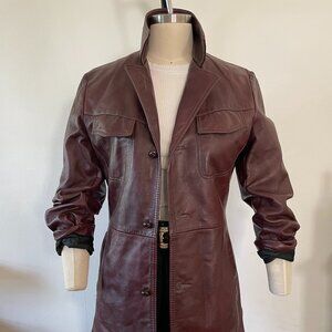 Vintage Burgundy Oxblood Leather Blazer Jacket – Women Medium